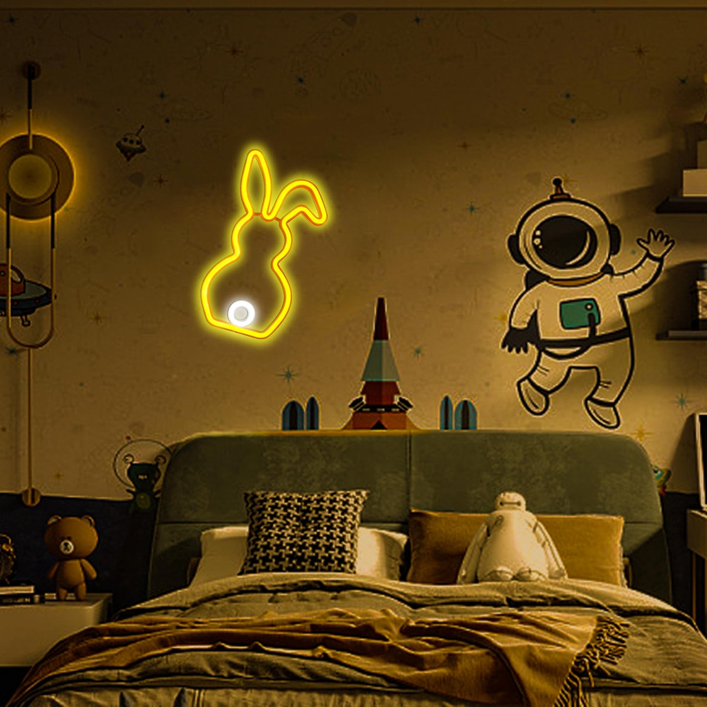 ENUOLI Novelty Rabbit Neon Sign Art Wall Lights for Business Bunny Neon Light Bar Club Bedroom USB Powered for Bedroom Children's Room Rabbit Decoration Easter Gifts For Kids Wedding Birthday Party
