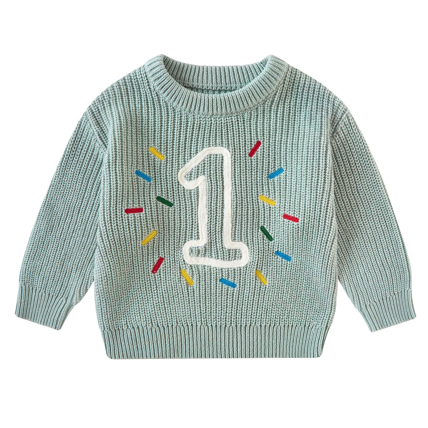 Kids4ever Toddler 1st Year Birthday Gift for 12M Girl Long Sleeve Cute Letter Embroidery Sweater for Baby Boy Winter Green Pullover Clothes for Infant Family Party