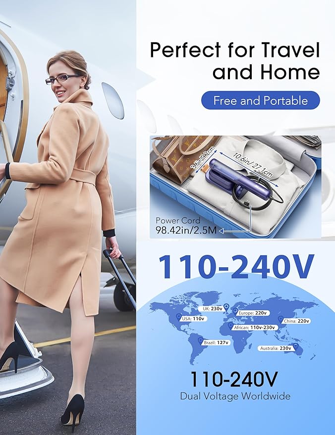 Travel Steamer for Clothes,110-240V Portable Iron,15s Heat Up,Steamer ＆ Iron 2 In 1 Handheld Garment Steamer Irons, Travel Size,Large Ceramic Heat Panel,for Global and Europe