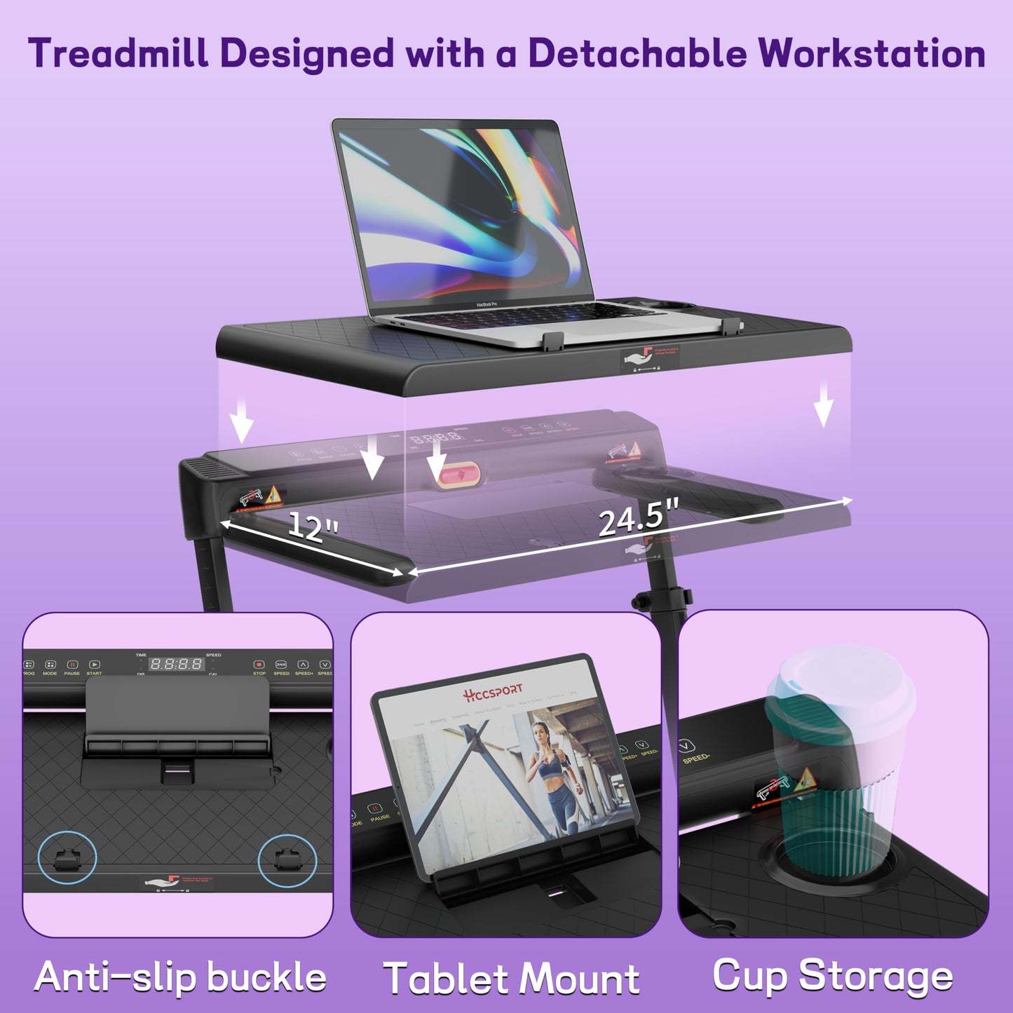 Walking Pad Treadmill for Home with Handle bar and Removable Desk, 4.0HP Foldable Under Desk Treadmill with Incline, 0.6–8 MPH, 330 lb Compact Treadmill for Small Spaces with Wristband Remote Control
