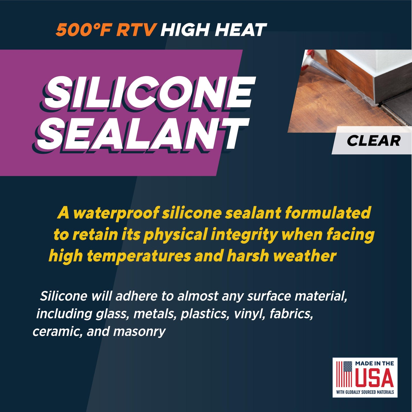Rutland 500°F RTV High Heat Silicone Sealant Clear, USA-Made High Temperature Gasket Maker Adhesive - UV Stable, Oil Resistant & Non-Corrosive