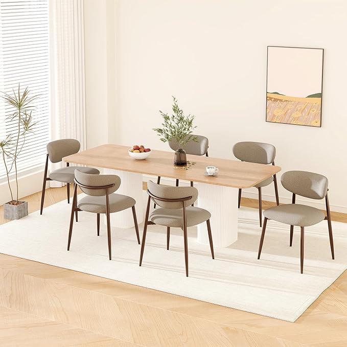 MALOL Dining Chairs Set of 6, Upholstered Dining Room Chairs with Metal Legs and Anti Slip Pads, Curved Back Kitchen Chair for Home and Restaurant Use, Camel