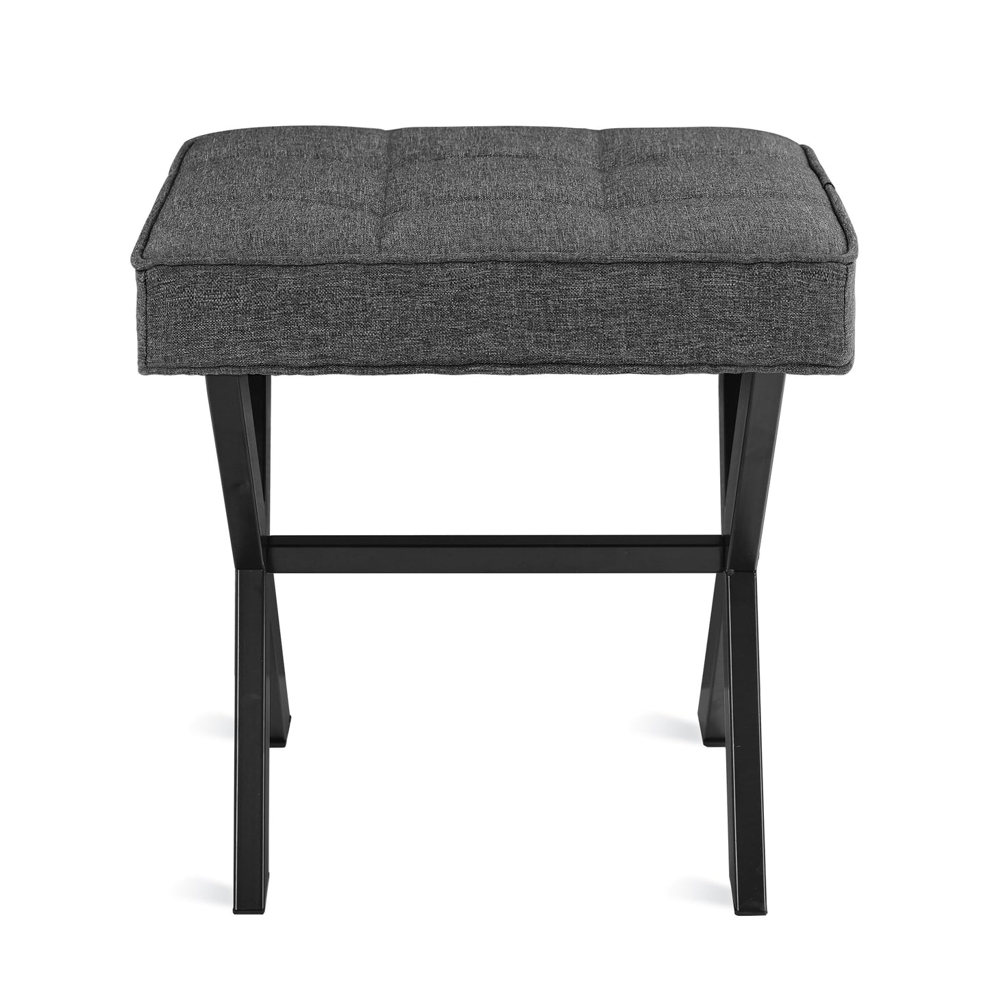 LUE BONA Vanity Stool, Square Linen Makeup Stool with Metal X Legs, Small Ottoman Stool Chair for Vanity, Modern Padded Vanity Seat Foot Rest Stool for Makeup Room, Living Room, Bathroom, Carbon Gray