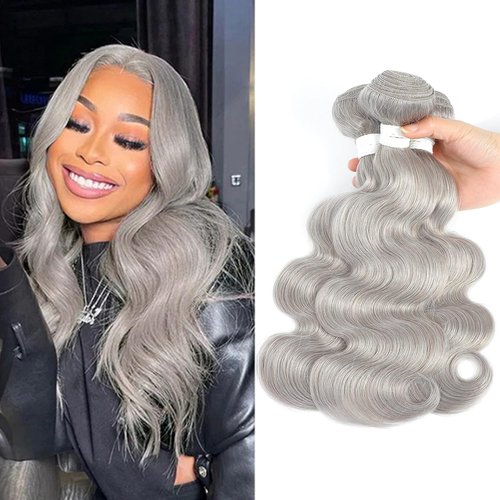 Giginger Bundles Human Sliver GREY 16 18 20 inch Body Wave Human Hair Bundles Unprocessed Quick Weave Soft Sewn In Hair Extensions for Black Women