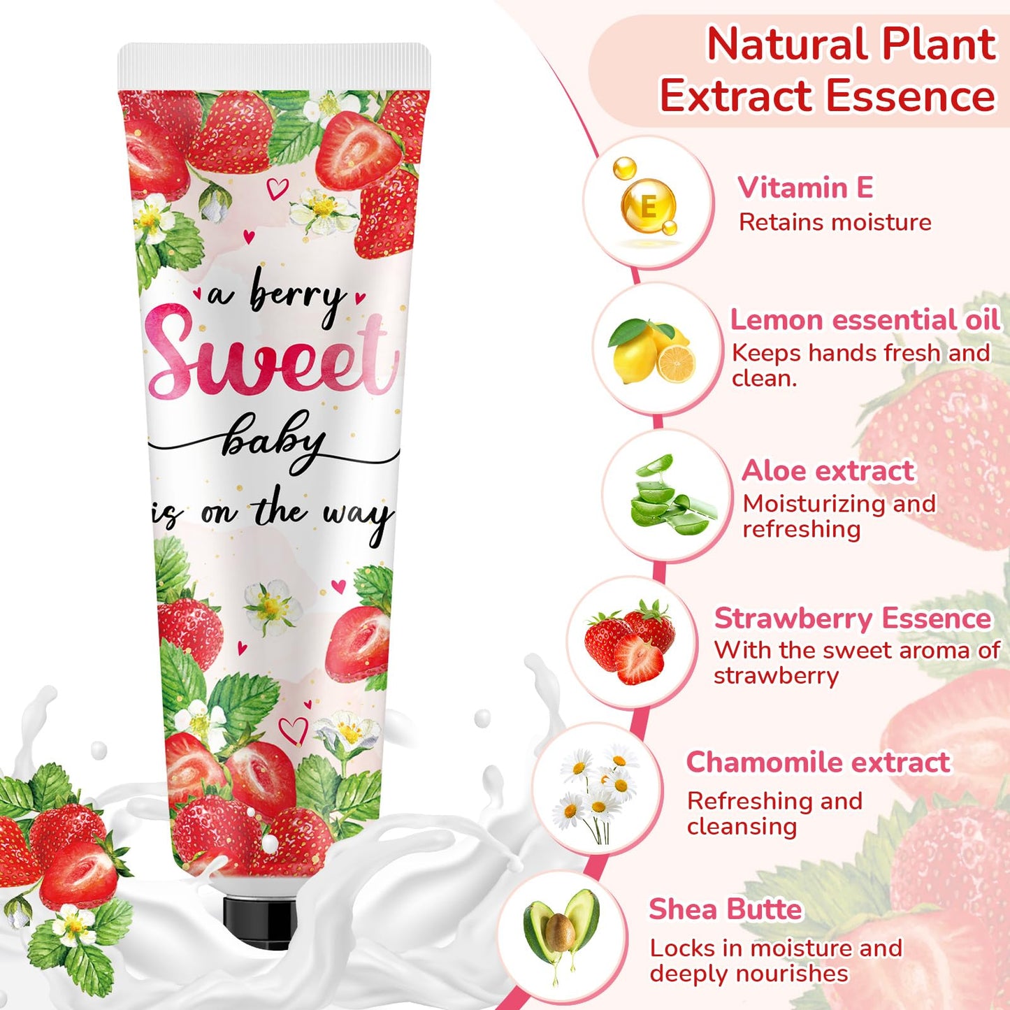 Swiffen 48 Sets Baby Shower Hand Cream Bulk Strawberry Baby Shower Favors Bridal Thank You Hand Cream for Guests Travel Size Lot