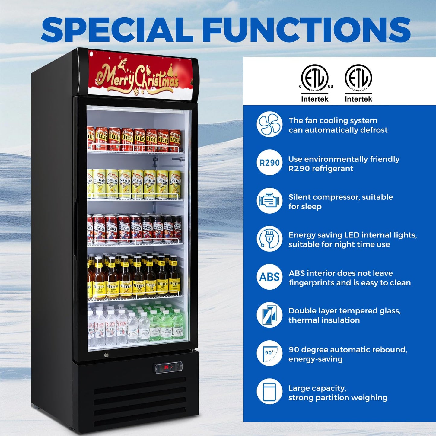 Bluelinecool Commercial Refrigerator Beverage Cooler, 12.5 Cu.Ft Display Refrigerator with Glass Door, Drink Fridge with Led Light, 4 Adjustable Shelves, Merchandiser Refrigerator for Beer, Bar, Shop