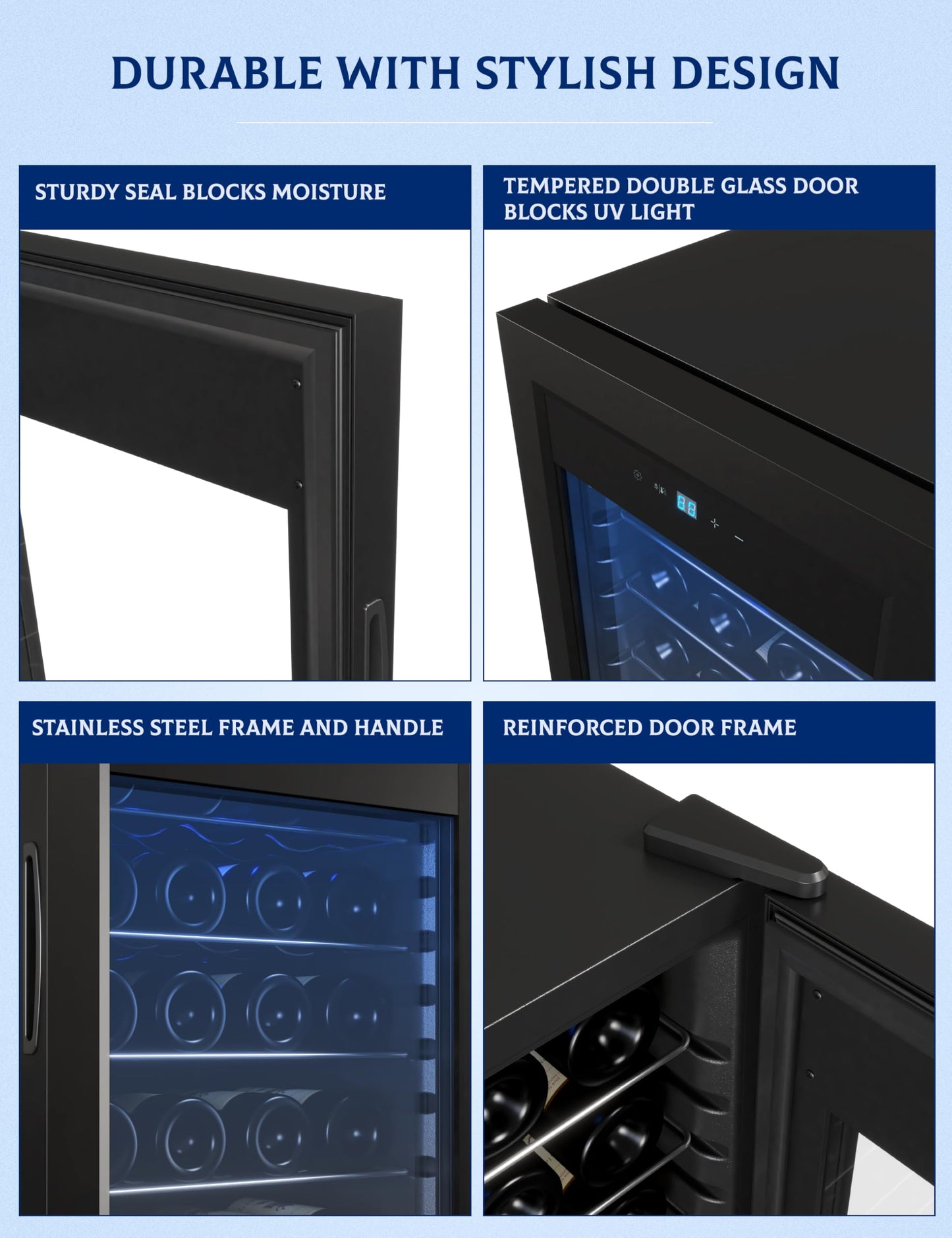 GarveeHome Wine Fridge, Compressor Wine Cooler Refrigerator, Beverage and Wine Refrigerator with Digital Touch Control, Double-Layer Glass Door, Freestanding or Built-In, 32 Bottles