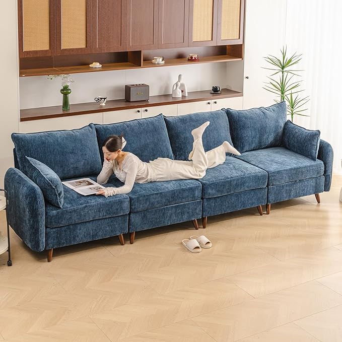 Rexulqo 135'' Modular Sectional Sofa with All Seats Storage,Oversized 4-Seater Comfy Cloud Couches with 7.8'' Thick Cushion,24.5'' Deep Seat,Big Couch for Living Room,Bedroom,Velet,Blue