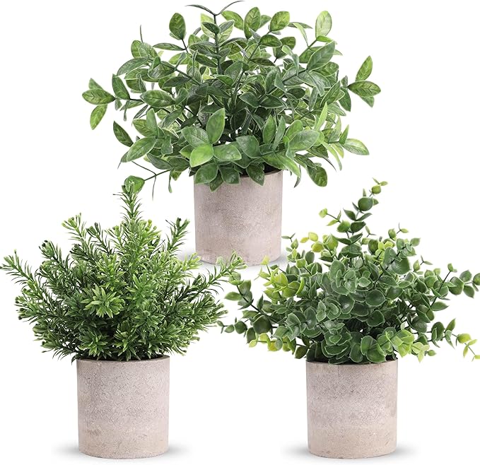 Der Rose 3 Pack Mini Potted Fake Plants Artificial Plastic Eucalyptus Plants Centerpieces for Table Home Office Desk Acces...