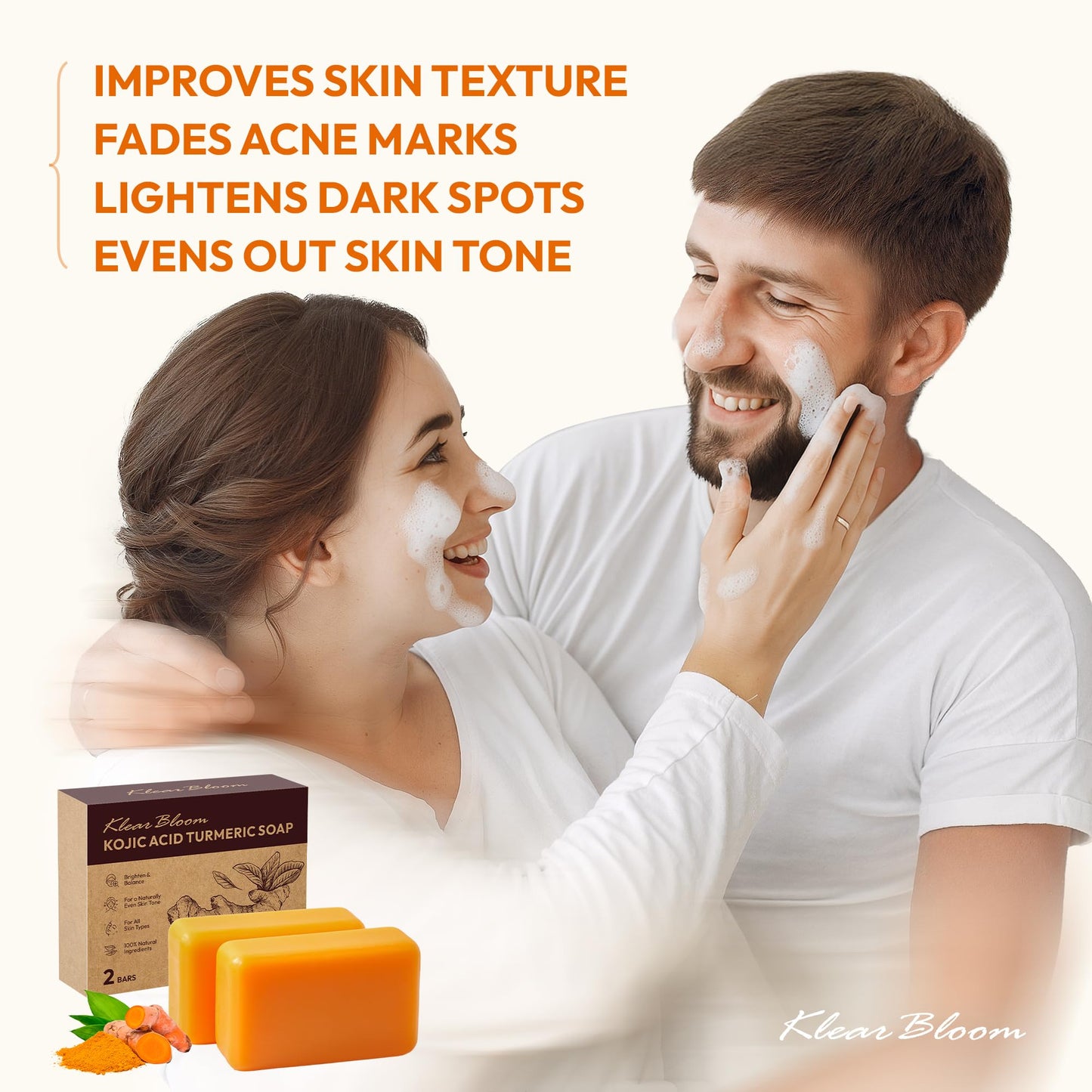 KlearBloom Kojic Acid Soap, Turmeric Soap Bar for Dark Spots with Collagen, Vitamin E, Retinol, Hyaluronic Acid, Shea Butter - 1