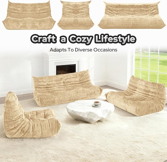 HABUTWAY Bean Bag Chair, Giant Bean Bag Chairs for Adults, 3 Seater Fireside Chair, Lazy Large Floor Bean Bag Sofa for Living Room, Bedroom, Dorm, Office (Khaki)