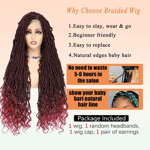 ROSEBONY 36" Full Lace Goddess Faux Locs Wig for Black Women Premium Hand-Braided Japanese Synthetic Fiber Wigs with Baby Hair Glueless Design Goddess Inspired Style Wigs with Curly Ends
