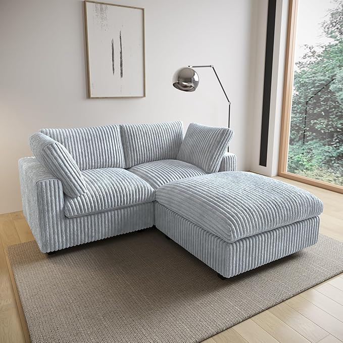 Modular Sectional Sofa/ 78inch Cloud Couches for Living Room/Soft Faux Rabbit Fur L Shaped Couch,3 Seater Wide Convertible Sofa,Covers Washable&Replaceable,Grey