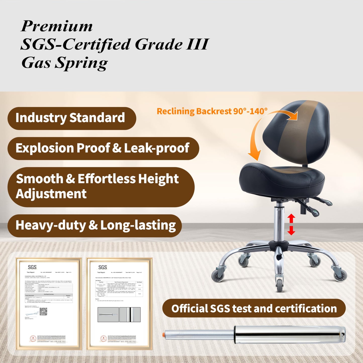 Saddle Stool with Adjustable Lumbar Support - Heavy Duty 400LB Hydraulic Rolling Stool Chair with Backrest, 19"-25" Height Adjustable with Quiet Wheels for Salon, Dental, Tattoo, Massage, Home Office