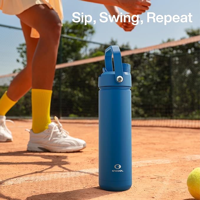 ENCOOL Insulated Water Bottle with Straw Stainless Steel Water Bottle, Leak-Proof, BPA-Free, Double Wall Vacuum Keeps Cold for 24 Hours for Sports, Travel, School (32 oz, Celtic Blue)