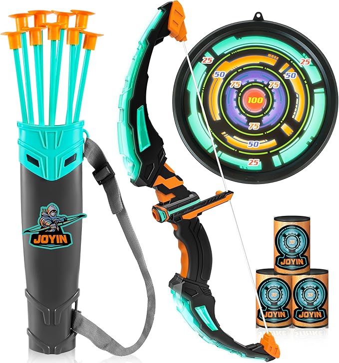 JOYIN Kids Bow and Arrow Set, LED Light Up Archery Toy Set with 9 Suction Cup Arrows, Target & Arrow Case, Indoor and Outd...