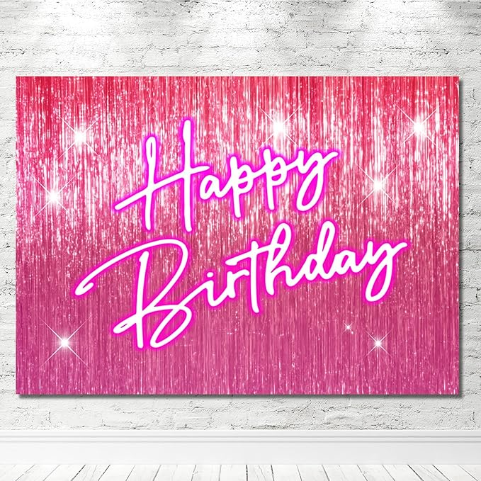 Gilprop 5x3 ft Shine Pink Happy Birthday Backdrop for Lady Girls Women Happy Birthday Banner Princess Theme Party Decorati...