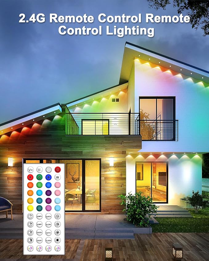 50FT Permanent Outdoor RGB Lights,IP67 Waterproof Smart LED Eaves Lights with App/Remote Control,for Christmas and All Holiday Decor,Daily and Accent Lighting,House Roof and Garden Lighting
