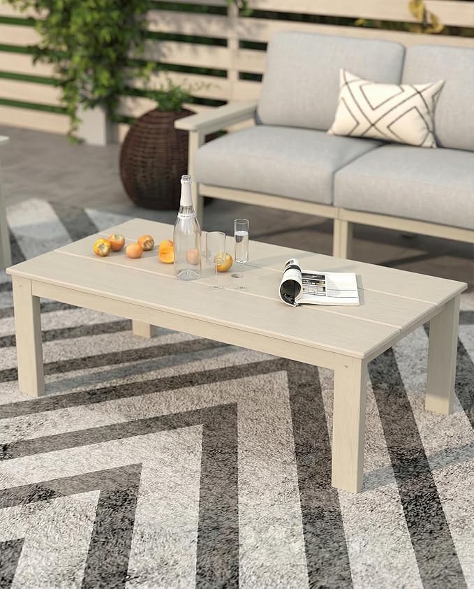 Patio Kingdom Patio Furniture Set 2 Seats, HDPE Outdoor Sectional with Gray Washable Thick Cushions, Coffee Table, Patio Conversation Sets for Lawn, Garden, Porch, Balcony, Deck (White Frame)