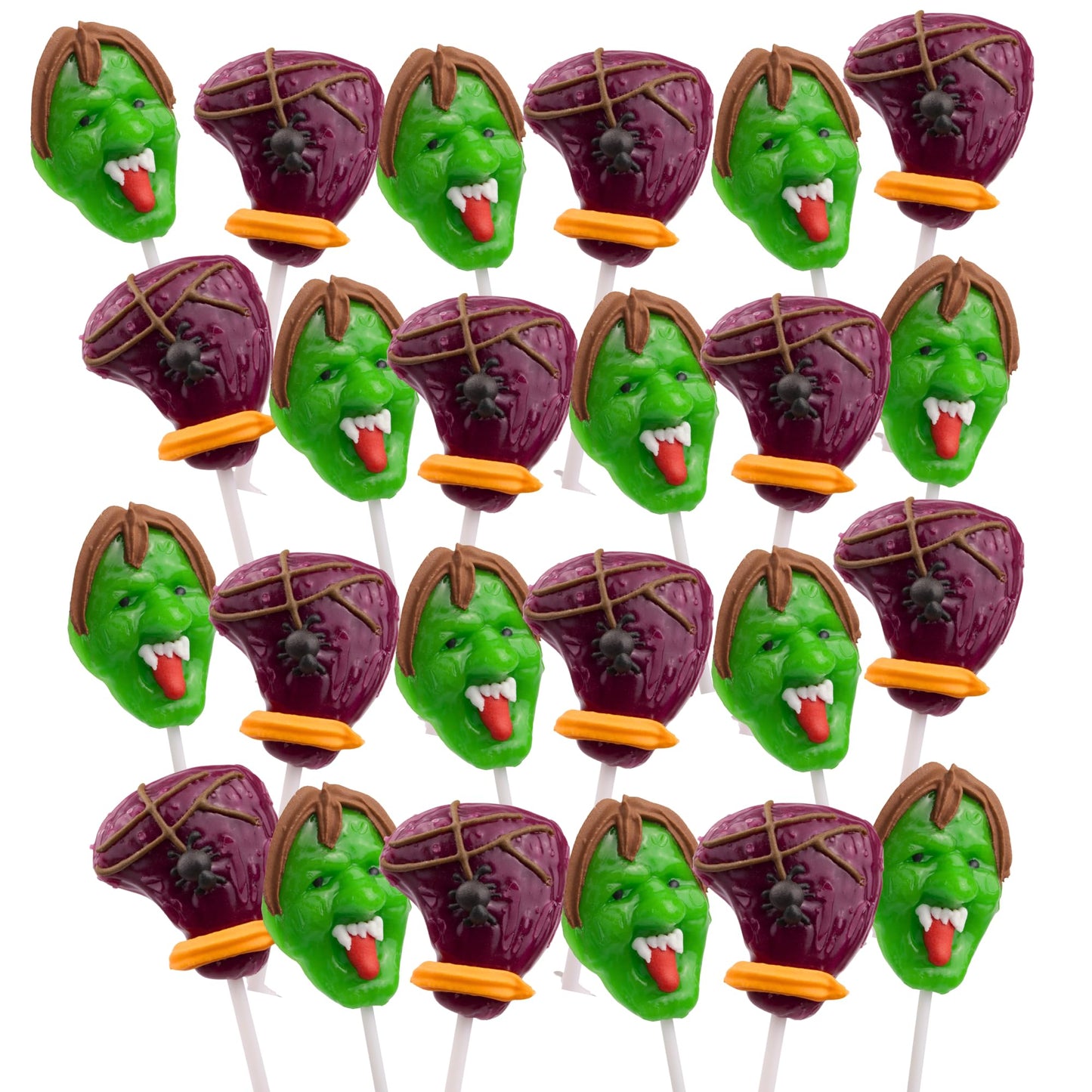 Halloween 2025 Zombie Lollipops Pops, Individually Wrapped Spooky Suckers, Green Apple and Watermelon Flavored, Trick or Treat Candy, 24 Count