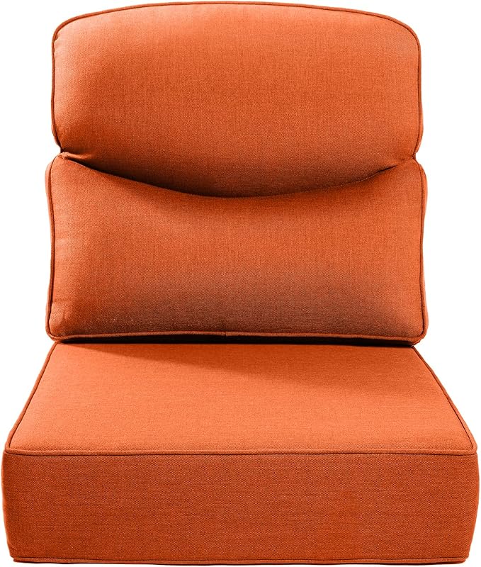 ACTREST Luxury 22x24/22x25 6-Inch Smile Outdoor Cushions - 1 Set Deep Seat Water-Resistant Patio Furniture Replacement Cushion for Wicker Rattan Wood Metal Chair Glider Rocker Loveseat Sofa - Orange