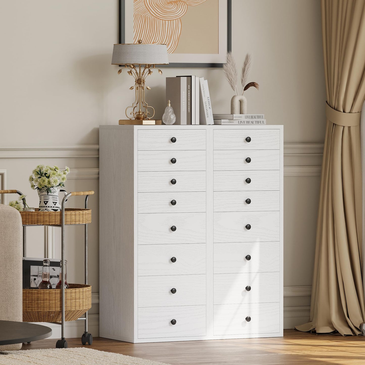 LIKIMIO 8 Drawer Dresser, Small Dressers with Storage Drawers, Chest of Drawers for Bedroom, Tall Narrow Dresser for Organizers, White