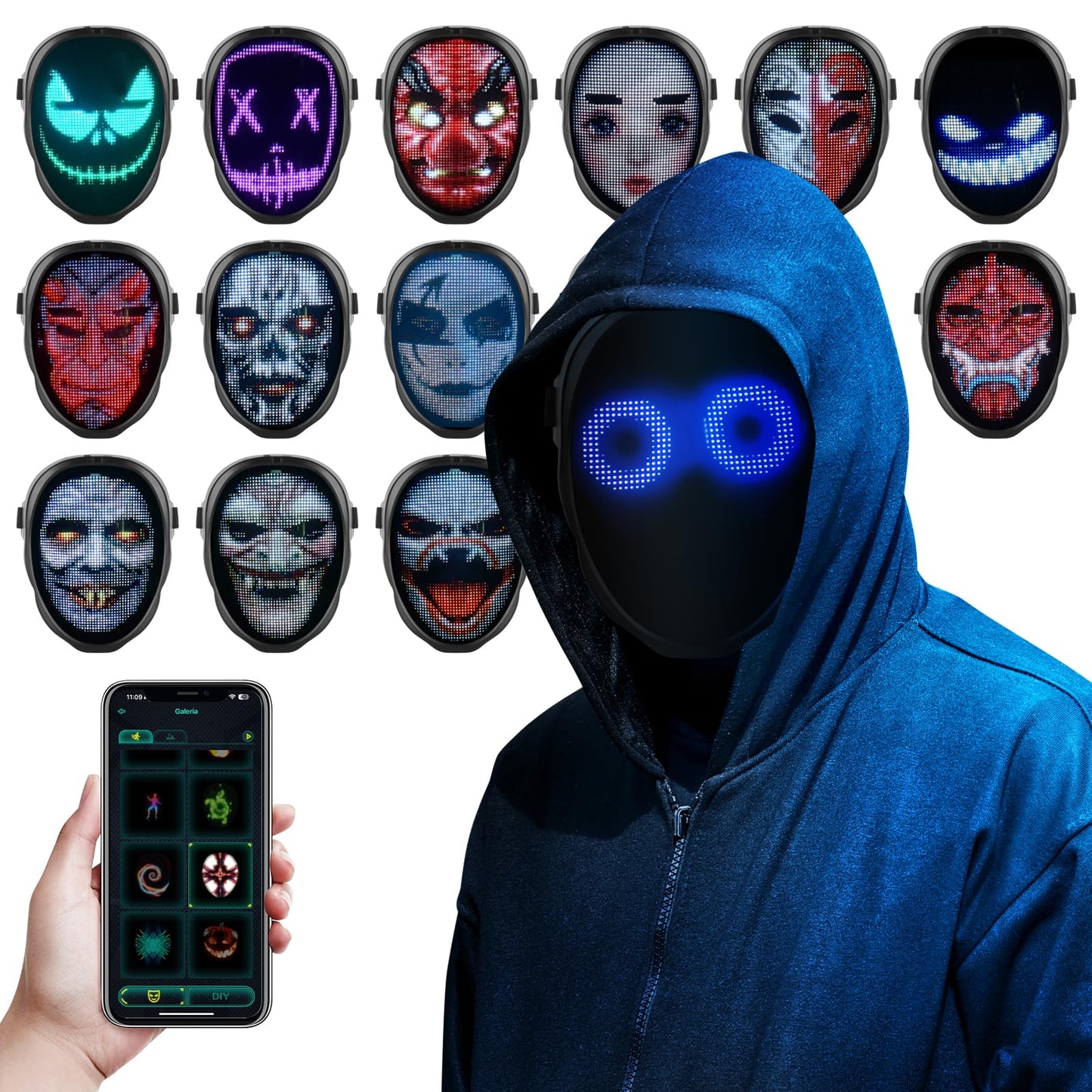 LED Masks for Adults, Programmable Costume Mask with Bluetooth App-Controlled, Christmas Costumes Gift for Adults,Men,Women