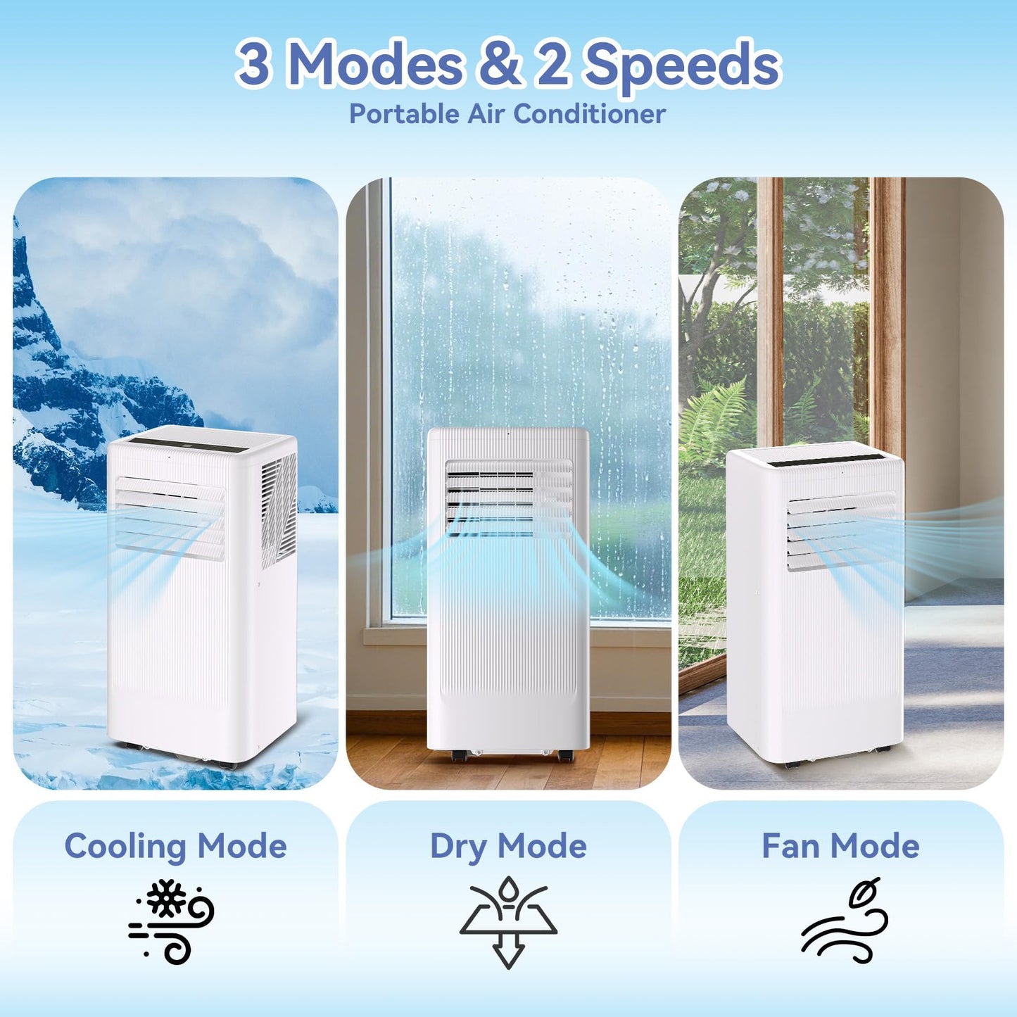 GarveeHome 8000 BTU Portable Air Conditioner - 3 in-1 Cooling Unit with Remote, LED Display & 24H Timer, Free Standing AC for Rooms Up to 350 Sq.Ft