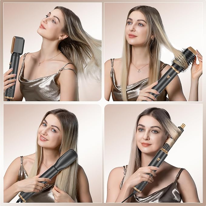 6 in ONE Hair Dryer Brush, Blow Dryer Curling Wand Hair Styling Tools Set, Ionic Hot Air Massage Oval Blowout Hair Dryer, Left&Right Hair Styler 100-120V