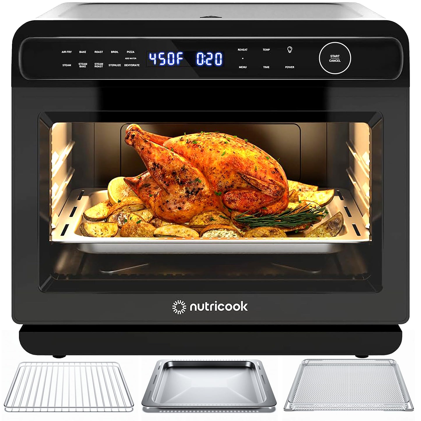 Nutricook Steami 24L Steam Air Fryer Oven – 11-in-1 Convection Countertop Multi-Cooker with Real Steam Tech, Air Fry, Bake, Roast, Dehydrate, Sterilize, Stainless Steel Interior – 1600W