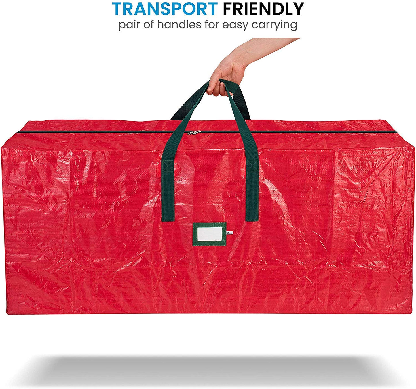 ZOBER Christmas Tree Storage Bag - Fits 9 Ft Artificial Trees - Plastic, Waterproof Christmas Tree Bag - Strong, Durable Handles - Labeling Card Slot - Red