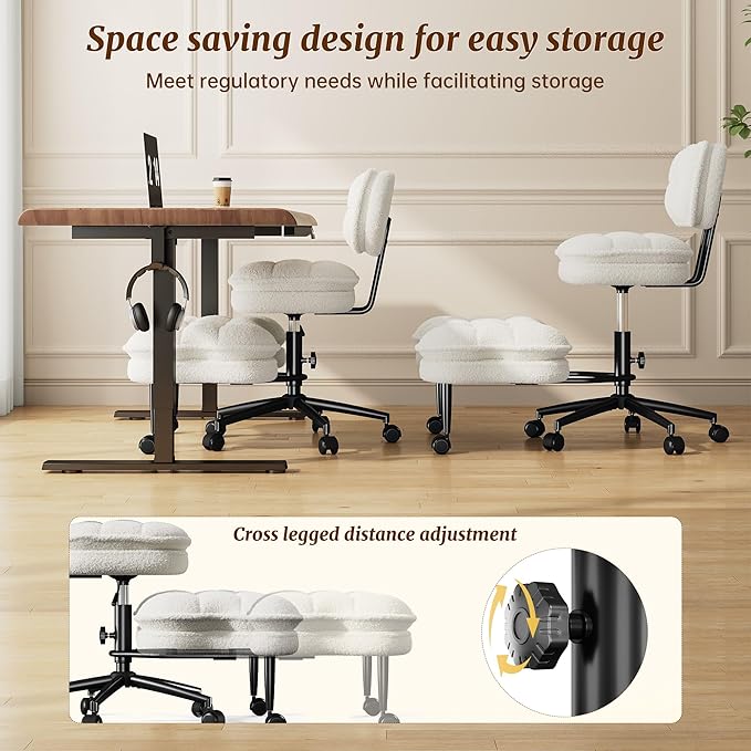 Ergonomic Cross Legged Office Chair, 360° Swivel Meditation Chair with Wheels, Kneeling Desk Chair with Height Adjustable Seat for ADHD,Relaxation, Home Office,Beige