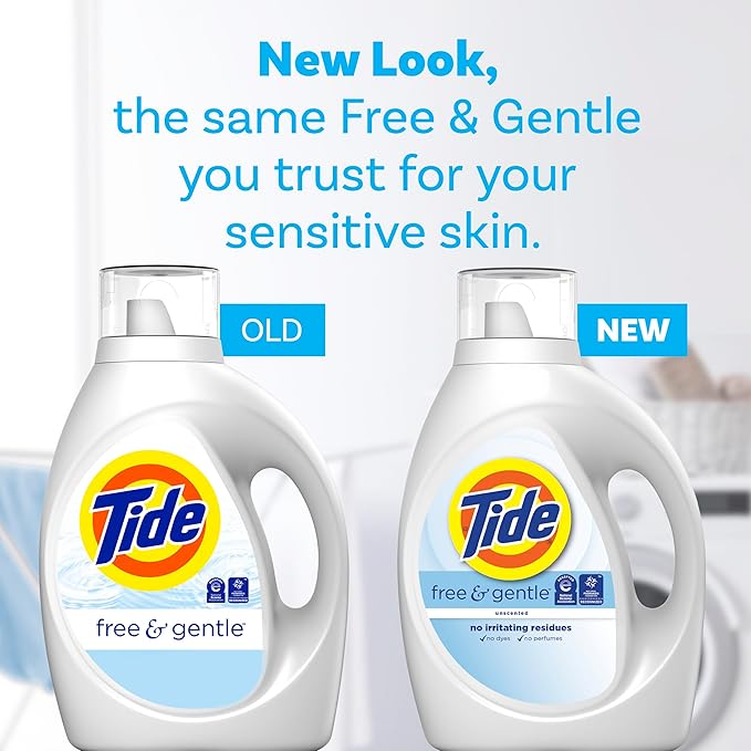 Tide Free & Gentle Liquid Laundry Detergent, 100 Loads, 132 fl oz, Tide Laundry Detergent, Clean Laundry Detergent