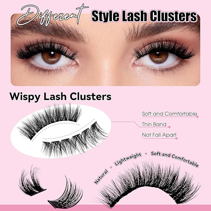 FADLASH Lash Extension Kit Lash Clusters Kit 10-18mm Eyelash Cluster Lashes with Lash Bond and Seal Lash Tweezers DIY at Home (KLS240+KLS253-07D-10-18 Kit)