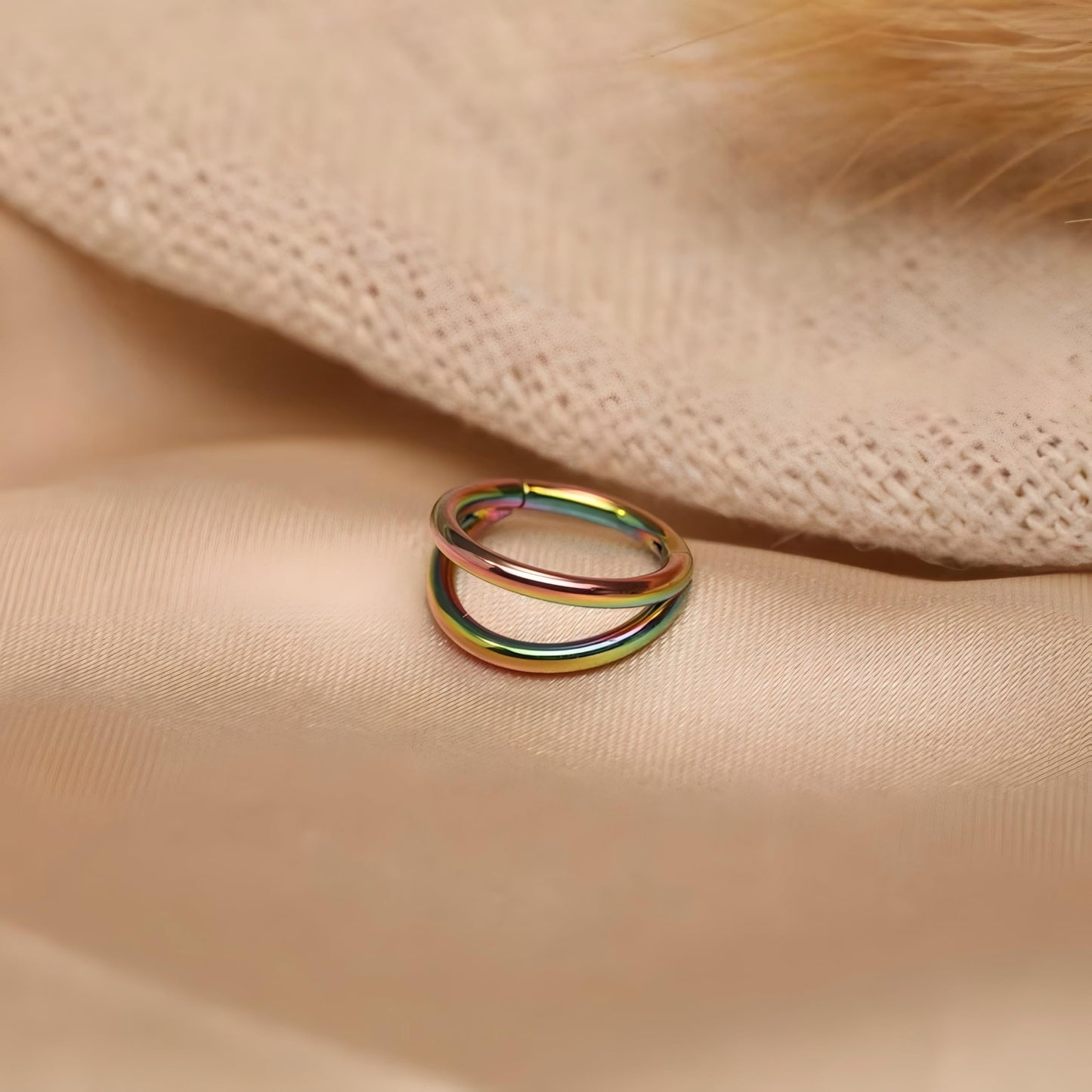 PEAKLINK 20G Conch Hoop Ring Rainbow Double Nose Hoop Ring Open Stacked Septum Rings 316L Surgical Steel Cartilage Earring 12mm
