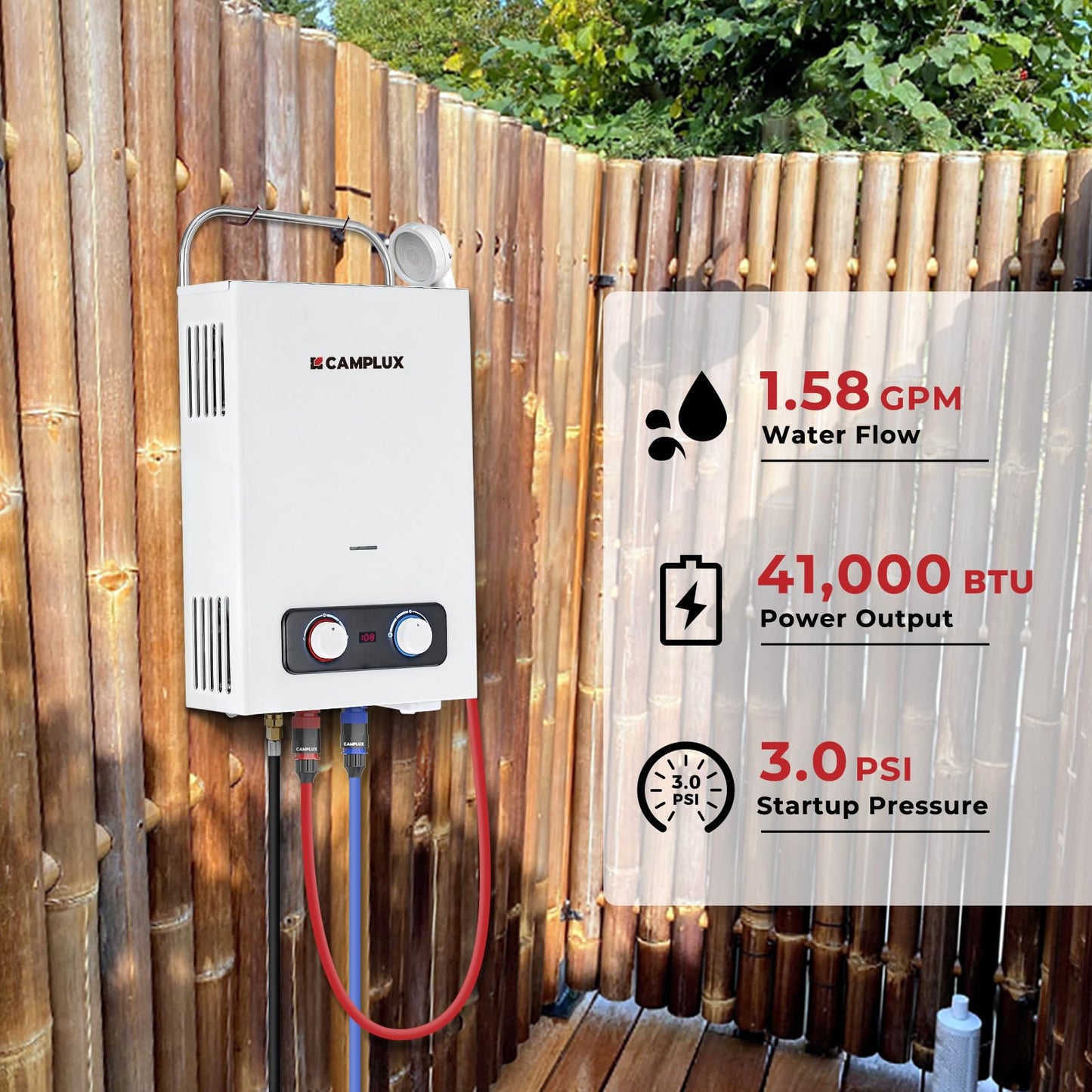 Camplux Pro 6L Portable Tankless Water Heater,Mini Sized Outdoor Propane Gas Water Heater with Portable Handle,Propane Gas Water Heater for RV,Campings,Cabins,Barns,White