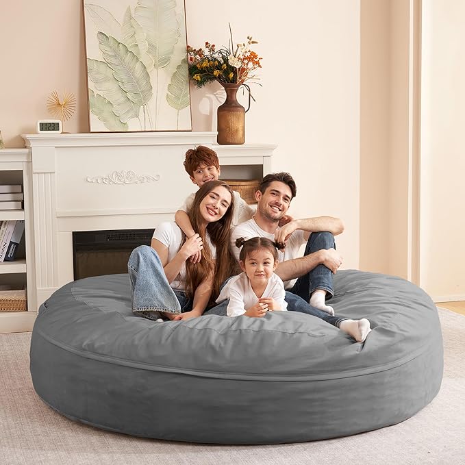HABUTWAY XX-Large Bean Bag Chair: Giant 7' Memory Foam Furniture Bean Bag Chairs for Adults with Microfiber Cover 7Ft (Grey)