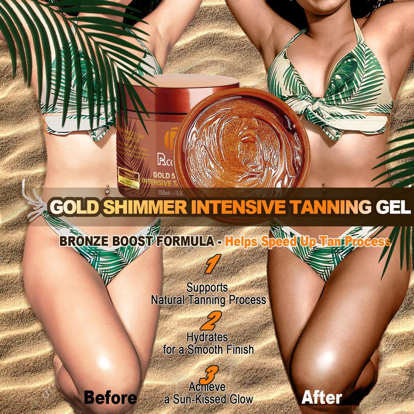 Golden Shimmer Tanning Gel-Browning Tan Accelerator-Hydrating Bronze Enhancer with Carrot & Coconut | Tanning Cream for Sun/Tann