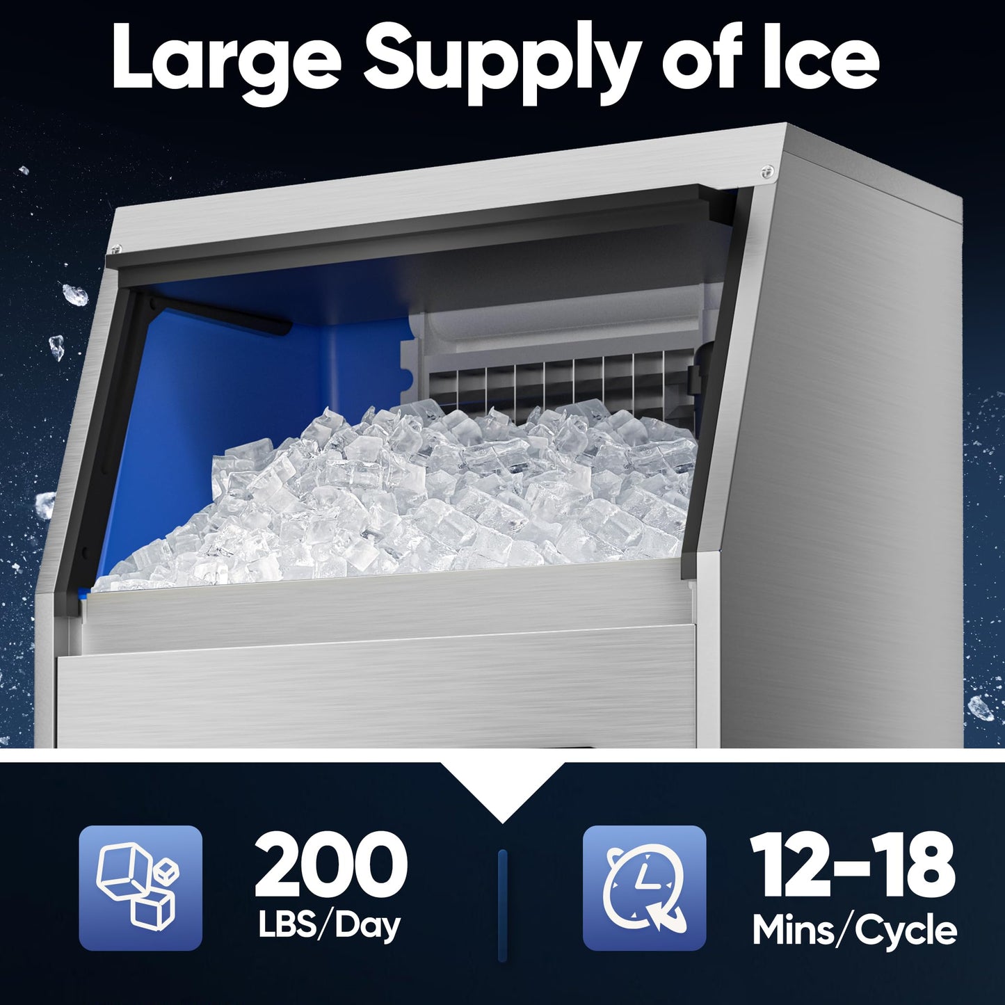 Coolski Commercial Ice Maker Machine 200LBS/24H, Under Counter Ice Maker with 35LBS Storage Capacity, Stainless Steel Ice Machine for Restaurant Home Bar, DOE