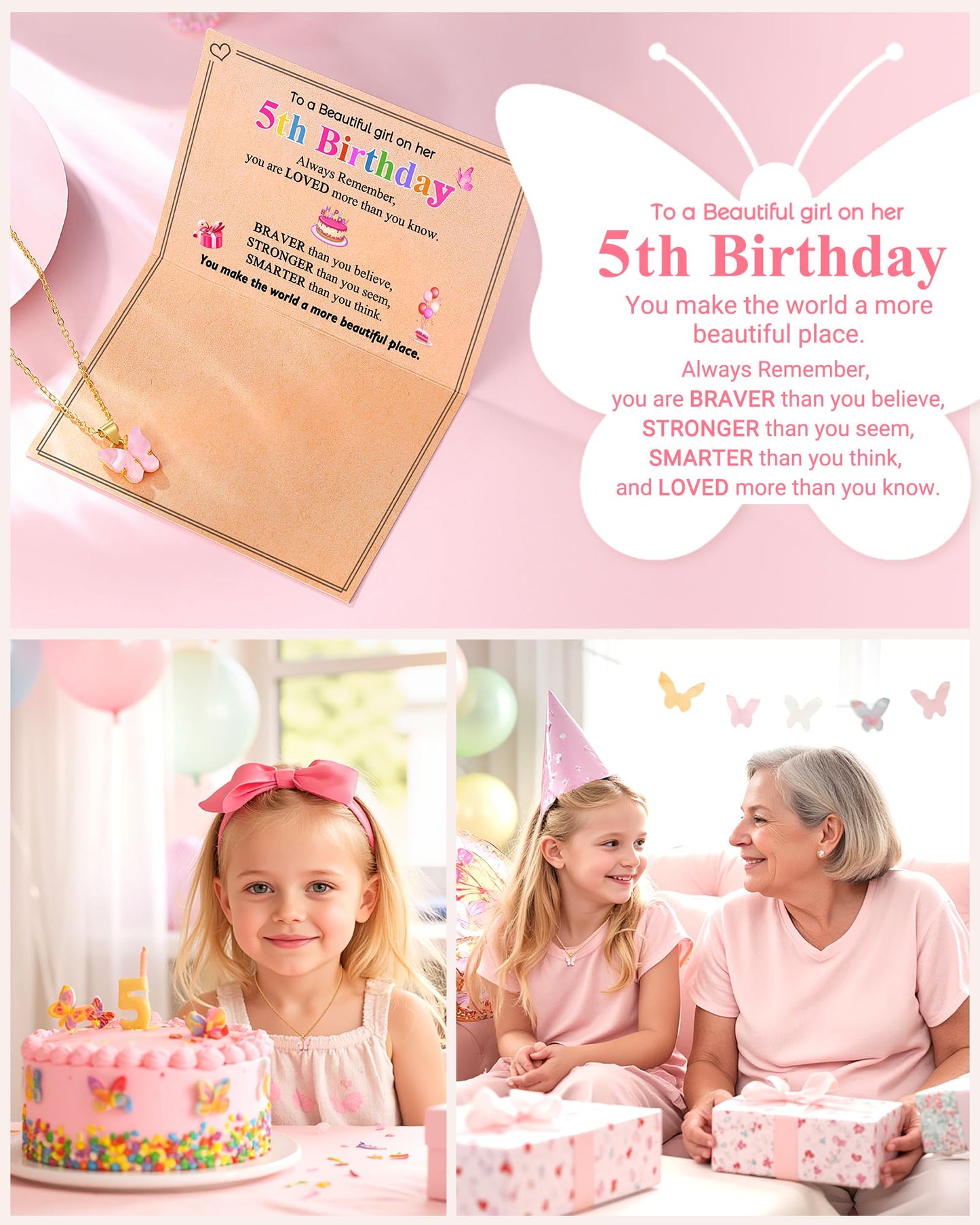 UNGENT THEM 5 Year Old Girl Birthday Gift Ideas Gifts for 5 Year Old Little Girls 5th Birthday Decorations Necklace