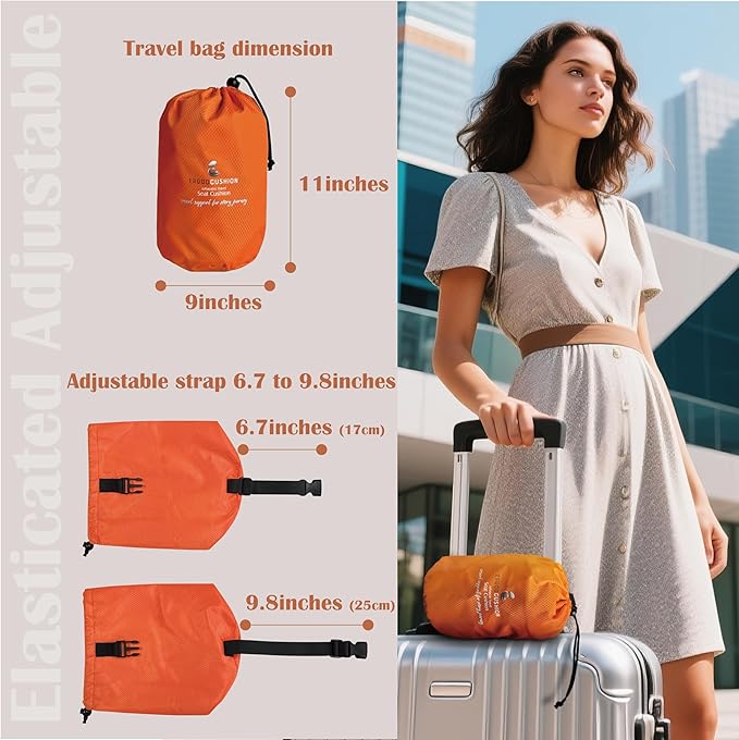 ERGOOCUSHION Inflatable Seat Cushion for Airplane & Travel – Portable Inflatable Pad with Built-in Pump, Adjustable Firmness, Tailbone & Back Pain Support, Carry Bag Included