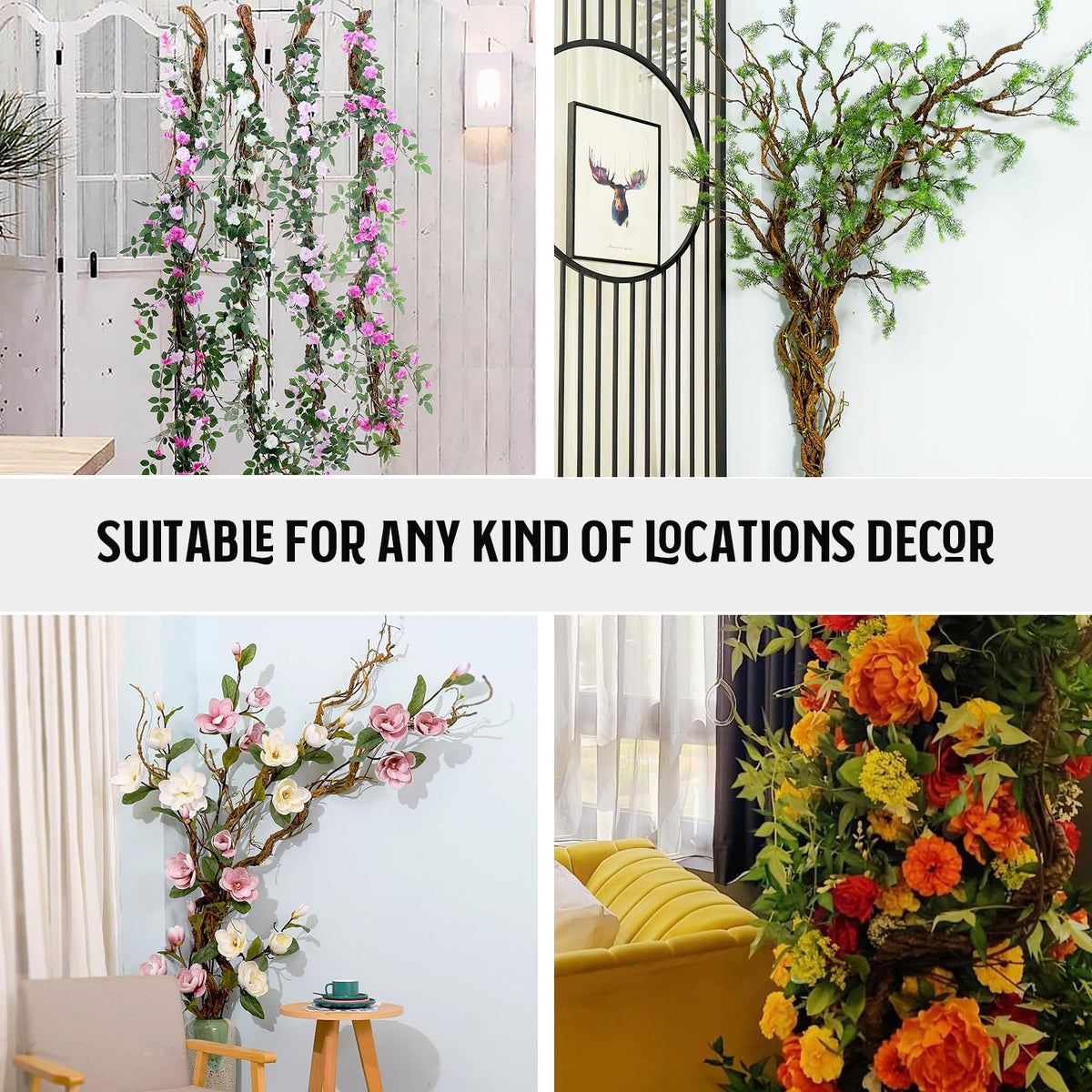 CONGZHANHH 1Pcs 63in Wall Hanging Artificial Plants Tree Trunk Fake Cherry Tree Branches Rattan Liana Cane Vine for Wedding Outdoor Garden Home Living Room Christmas Decoration