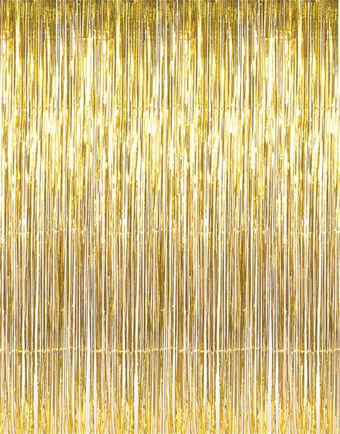 GOER 3.2 ft x 9.8 ft Metallic Tinsel Foil Fringe Curtains Party Photo Backdrop Party Streamers for Birthday,Graduation,New...