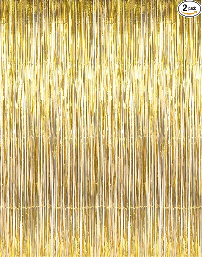 GOER 3.2 ft x 9.8 ft Metallic Tinsel Foil Fringe Curtains,Party Streamer Backdrop for Birthday,Graduation Decorations and ...