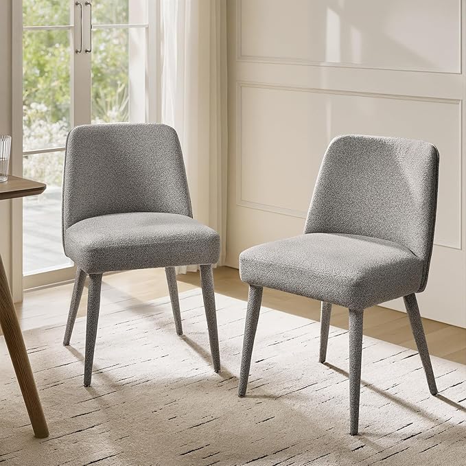 HULALA HOME Modern Dining Chairs Set of 2，Gray Fully Chenille Upholstered Dining Room Chairs Set with Foot Peg, Solid Wood Frame, Armless Kitchen Accent Chairs for Living Room Bedroom Reception