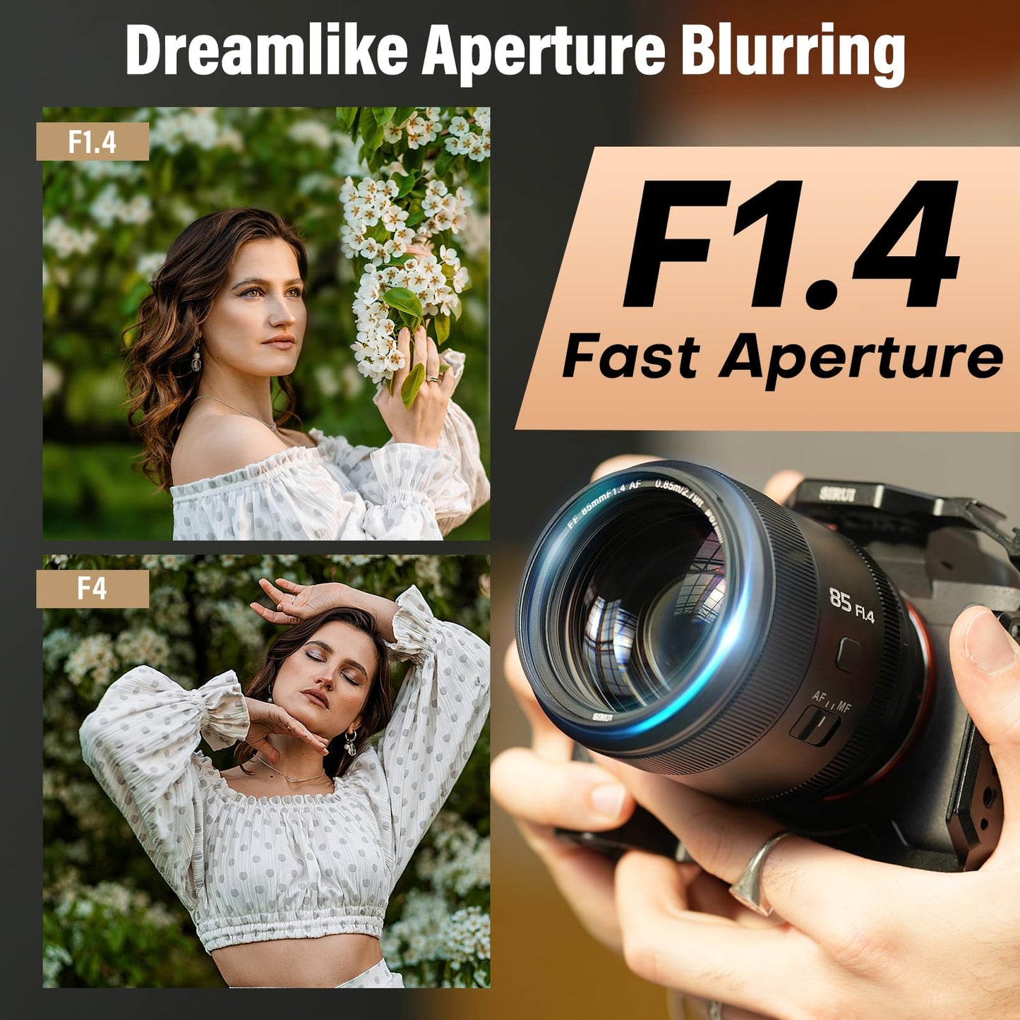 SIRUI Aurora 85mm F1.4 Full Frame Auto Focus Lens, Telephoto Prime Portrait Lens for L Mount Cameras, Black