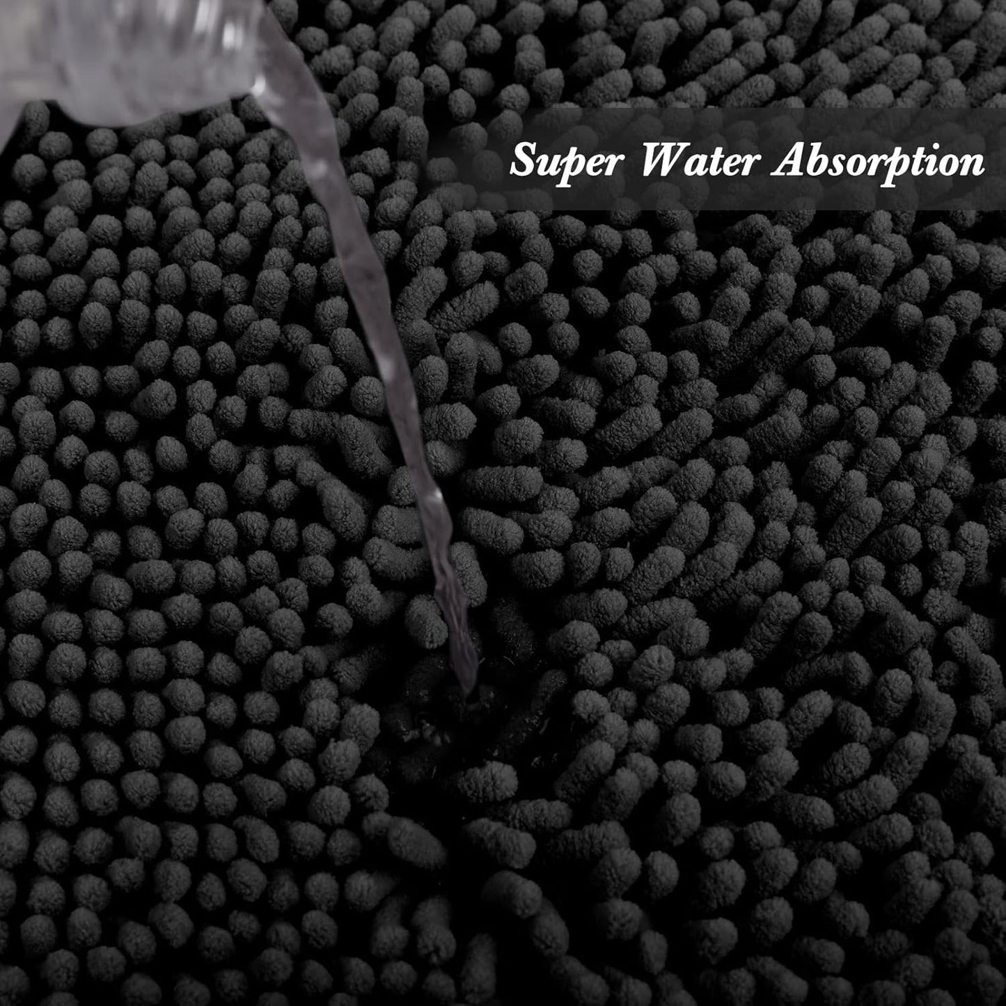 Non-Slip Bath Rug,Extra Soft Microfiber Bedroom Shag Carpet with Anti-Slip Backing,Water/Dust Absorbent Fast Dry Shower Mat,Sound Insulated Stairs Pad,Machine Washable (Black,12 x 19 Inches)