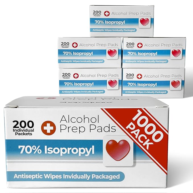 Alcohol Prep Pads - 70% Isopropyl Alcohol Wipes, 1000 Pack Individually Wrapped Alcohol Pads Bulk - Great for Home, Medical and First Aid Kits