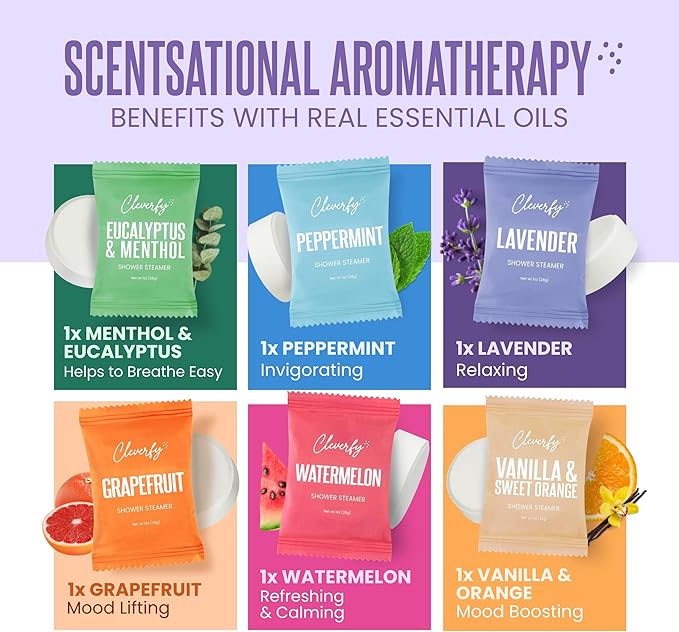 Cleverfy Shower Steamers Aromatherapy – Stocking Stuffers for Teen Girls, Women and Wife – Christmas Gifts for Teens and Women – White Elephant Gifts for Adults – 6 Tablets