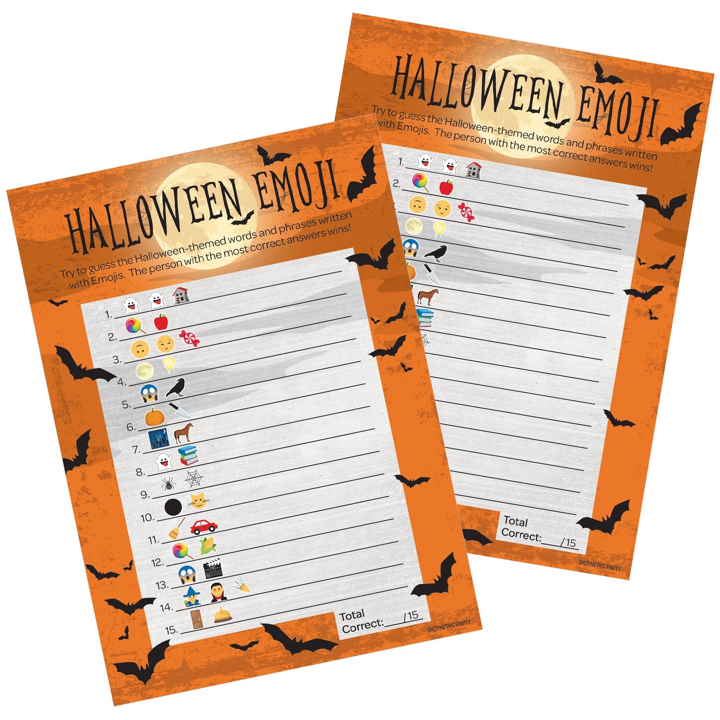DISTINCTIVS Halloween Party Emoji Guessing Game - 25 Game Cards for Kids, Adults, Classrooms, and Fall Events
